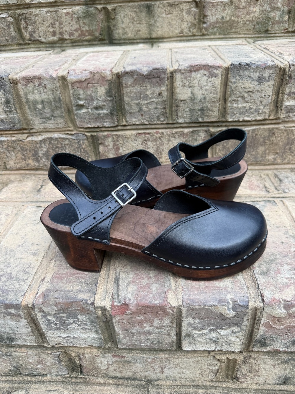 Maguba Monterey Black Leather Swedish Clogs EU 40 US 10